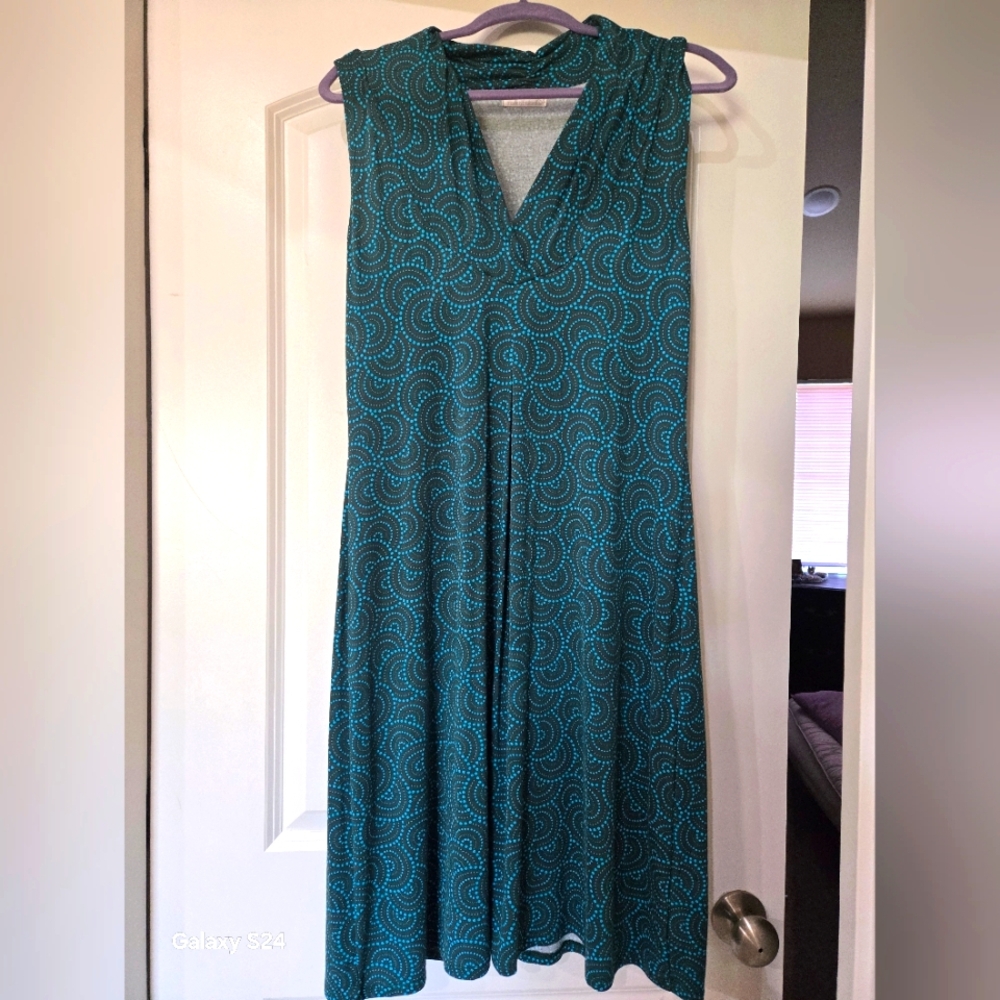 Teal Patterned Jersey Fabric Sleeveless Dress